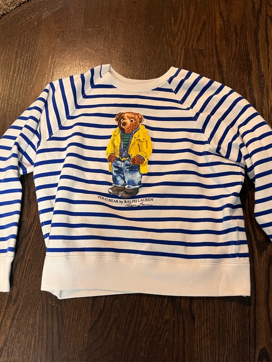 Ralph Lauren Tops - Ralph Lauren Blue & White Striped women’s preppy Sweatshirt with Bear Graphic